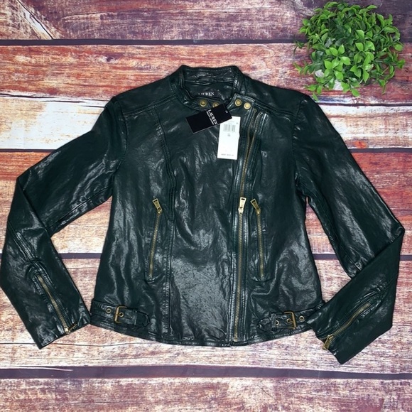 ❌SOLD Lauren Ralph Lauren Burnished Leather Biker Jacket - Picture 3 of 11